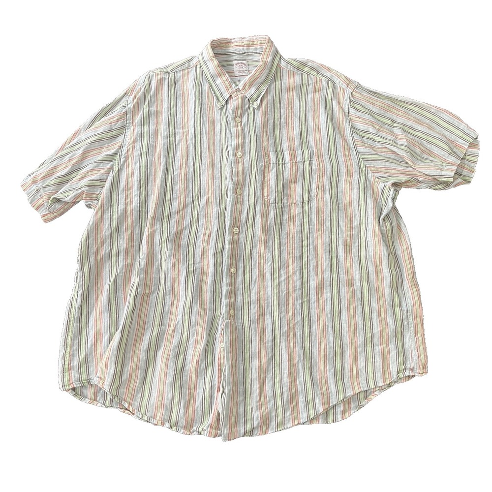 Brooks Brothers 346 Linen Striped Button Down Shirt Men's XXL Short Sleeve